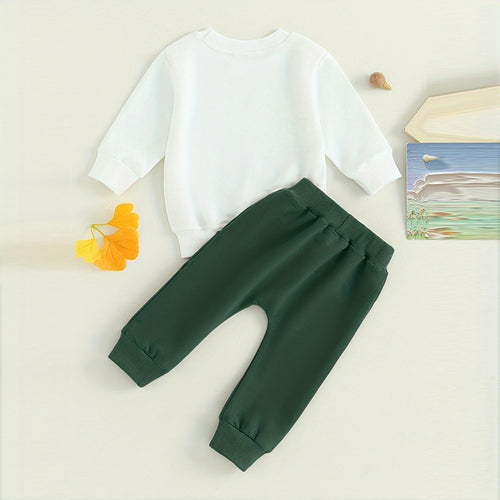 Baby Boy's 2-Piece Sweatshirt Set Round Neck Letter Print Top & Drawstring Jogger Pants For Spring & Fall
